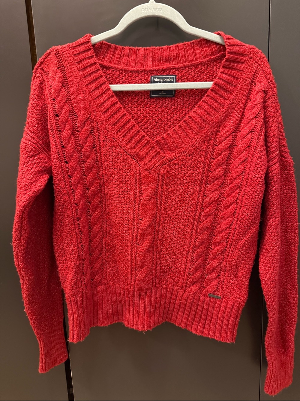 Abercrombie & Fitch Bright Red Cable-Knit V-Neck Sweater